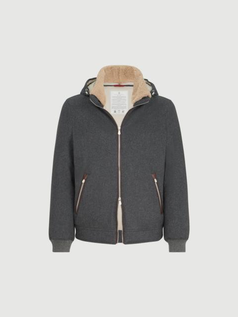 Bonded wool flannel down jacket with detachable hood