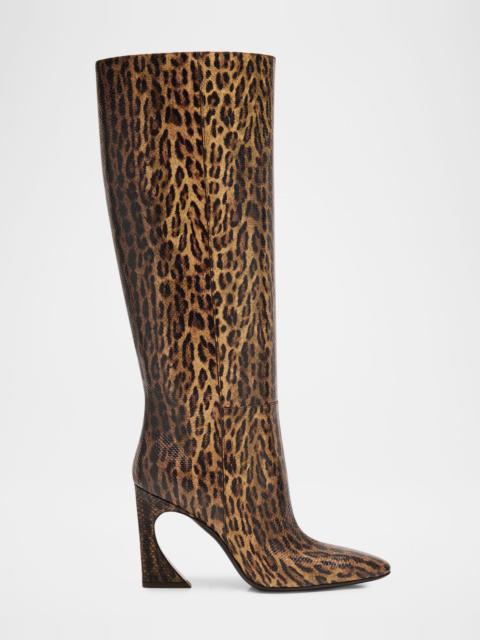 Arco Leopard-Print Snakeskin Knee-High Boots