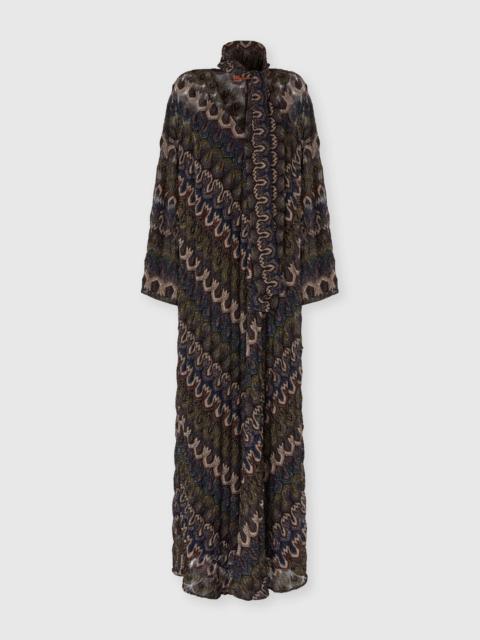 Long lamé viscose dress with removable sash