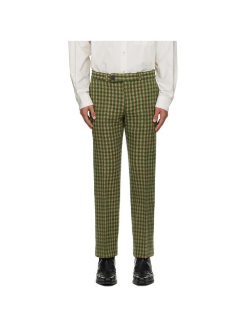 Green & Beige Loose Fit Flare Trousers