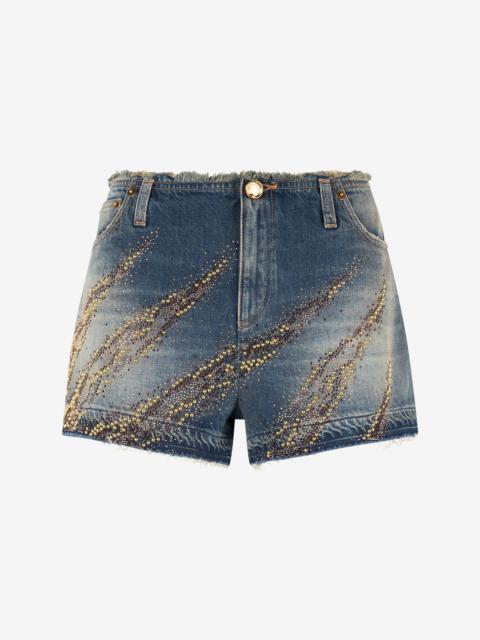 Shorts With Studded And Rhinestone-Detailed Zebra Pattern