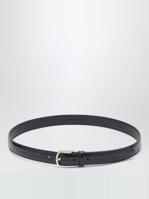 Black leather belt with croc effect