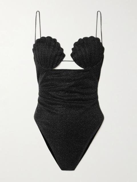 Lumière Shell cutout Lurex swimsuit Black