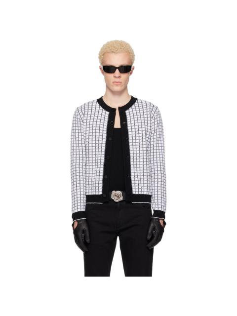 White & Black Check Boucle Cardigan