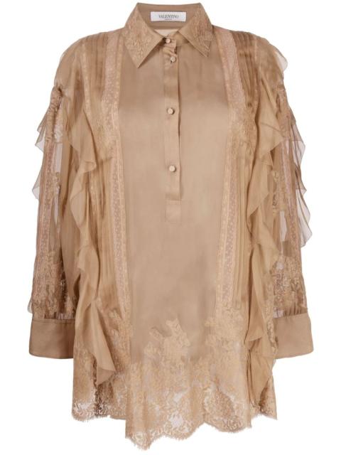 ruffle-trim silk blouse