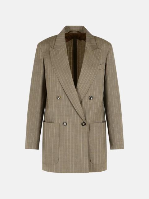 OVERSIZE BLAZER IN HAZELNUT PINSTRIPED WOOL TELA