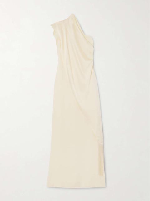 Berenson draped one-shoulder fringed crepe gown
