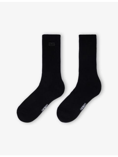 Embroidered Logo-Patch Ribbed Stretch-Cotton Socks