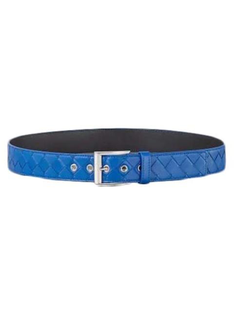 Bottega Veneta Intrecciato Weave Belt Blue Silver