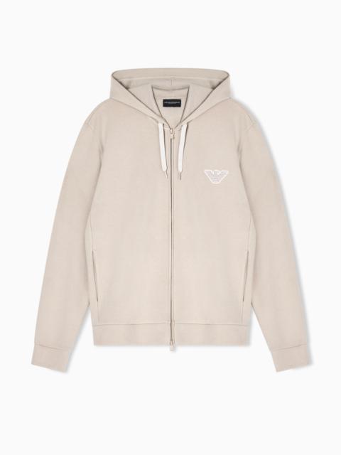 LOUNGEWEAR ZIP-UP HOODED SWEATSHIRT IN JERSEY WITH AN EAGLE PATCH