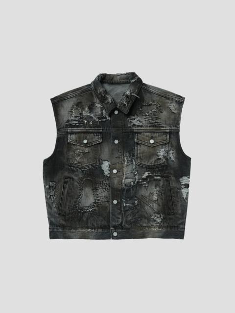 HARD-WASHED DAMAGED DENIM VEST