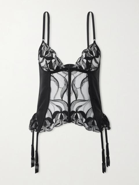 Merry Widow Embroidered Tulle-paneled Stretch-silk Corset