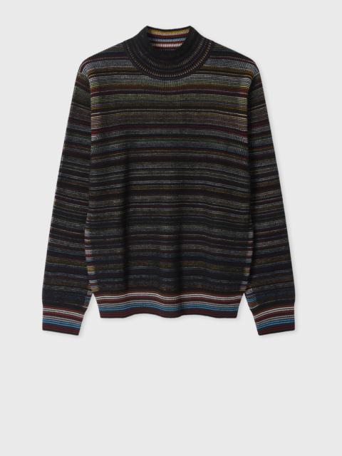 Black 'Signature Stripe' Merino Wool Waffle Roll Neck Sweater