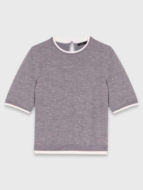 Rhinestone short-sleeve sweater