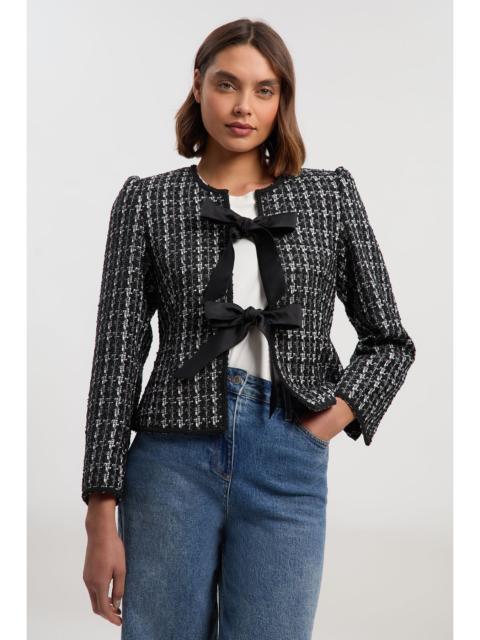 Boucle Tailored Bow Detail Peplum Jacket