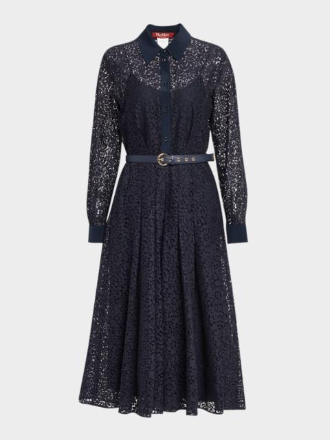 Pleated Floral Lace Midi Shirtdress