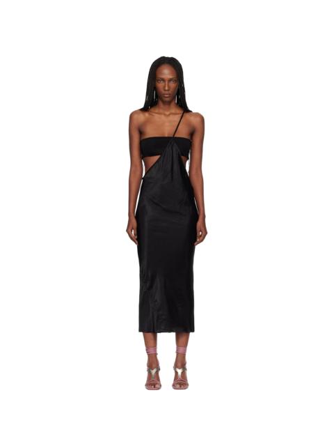 Black Temple Bias Strap Midi Dress