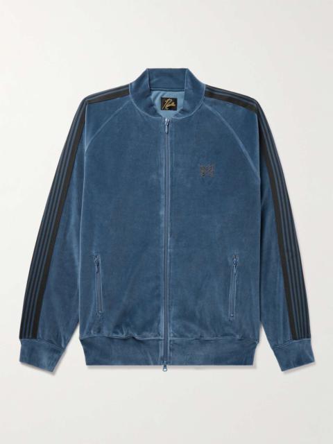 Webbing-Trimmed Logo-Embroidered Cotton-Blend Velvet Track Jacket