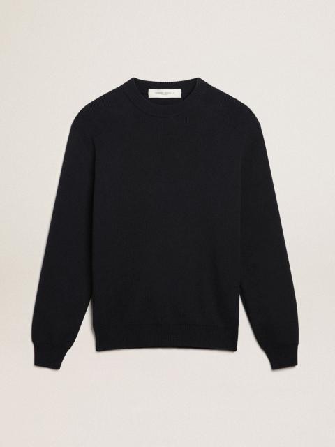 Men's round-neck sweater in dark blue cotton with logo
