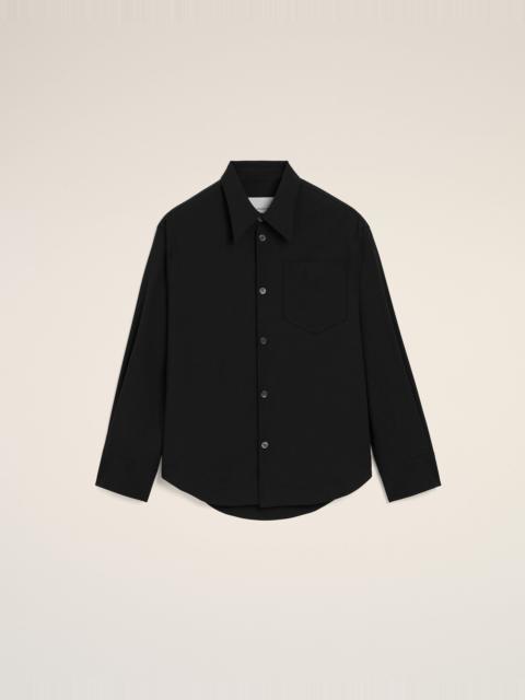 BLACK BLENDED SILK SHARP COLLAR ADJUSTED SHIRT
