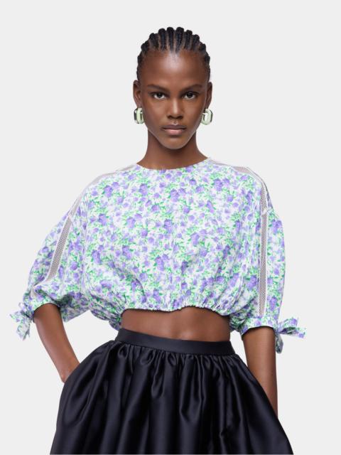 CROP TOP IN BLUE LIBERTY-PRINTED VISCOSE CREPE WITH PUFF SLEEVES
