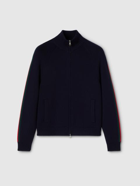 Woven stitch knit wool zip jacket