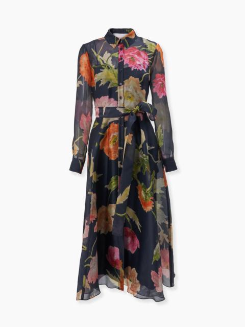 Poppy-Print Organza Trench Dress