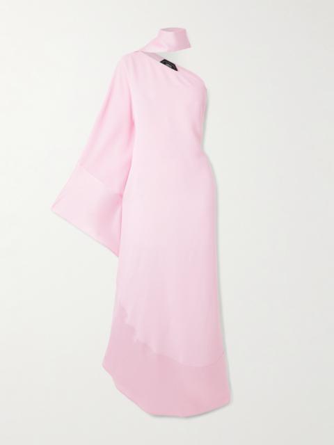 Olympia One-sleeve Satin-trimmed Crepe Gown