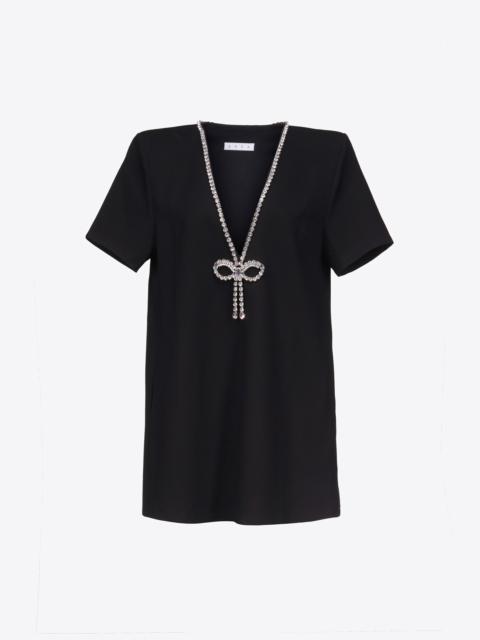 CRYSTAL BOW V-NECK T-SHIRT DRESS