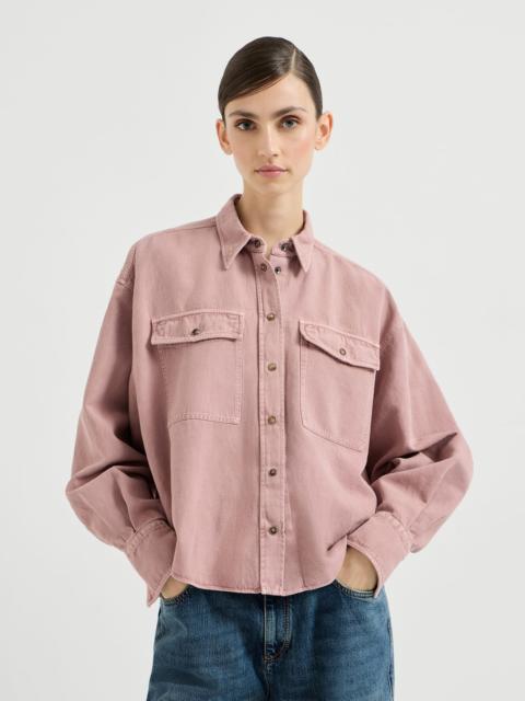 Garment-dyed shirt in cotton and linen cover