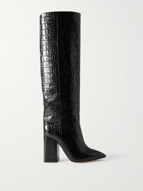 Anja Croc-effect Leather Knee Boots