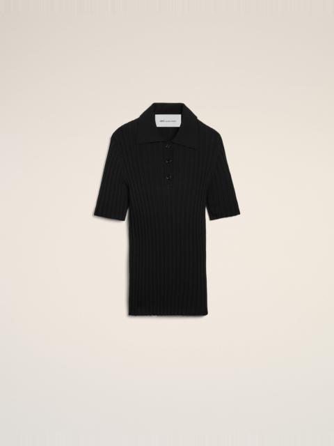 BLACK KNIT SHORT SLEEVES POLO