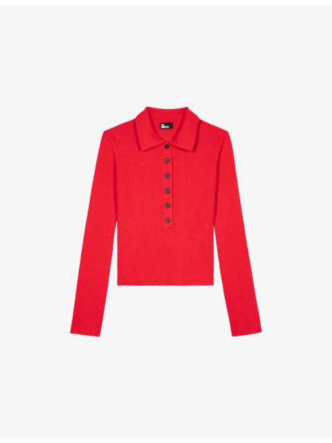 Ribbed Button-Neck Knitted Jumper