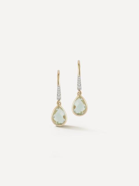14ct Gold Bezeled Green Amethyst Drop Earrings
