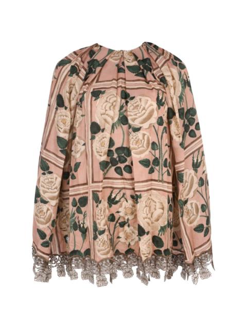 embroidered-hemline print blouse