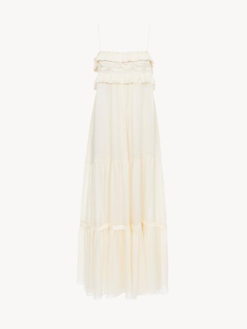SLEEVELESS LONG DRESS IN SILK CHARMEUSE