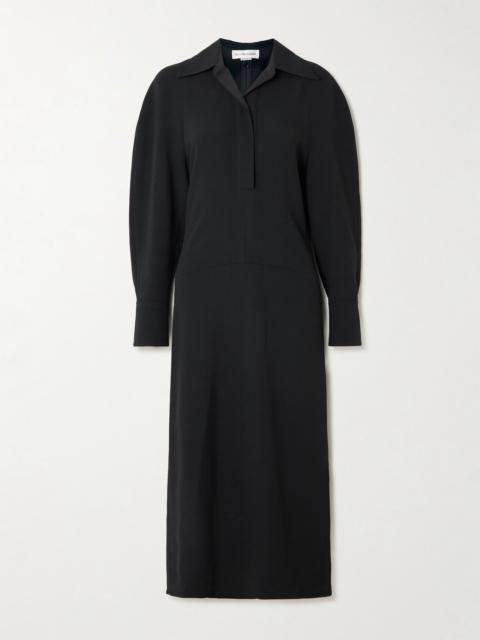 Asymmetric gathered crepe shirt dress Black