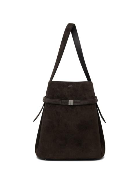 Brown Belted Suede Bucket Bag