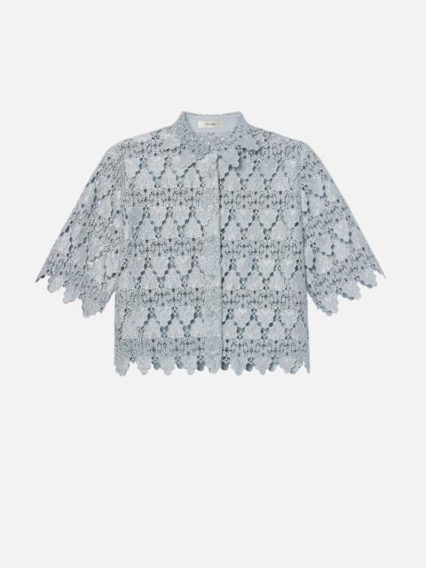 The Lace Button Up Shirt in Sky Blue