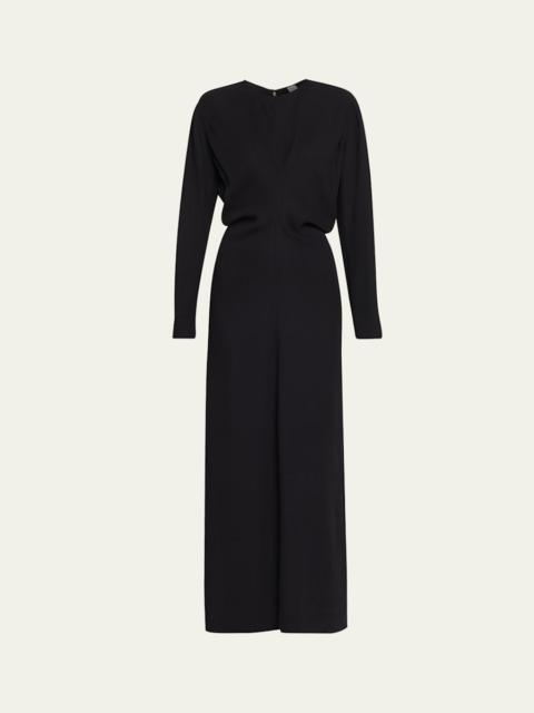 Slouch Waist Long-Sleeve Ankle Dress