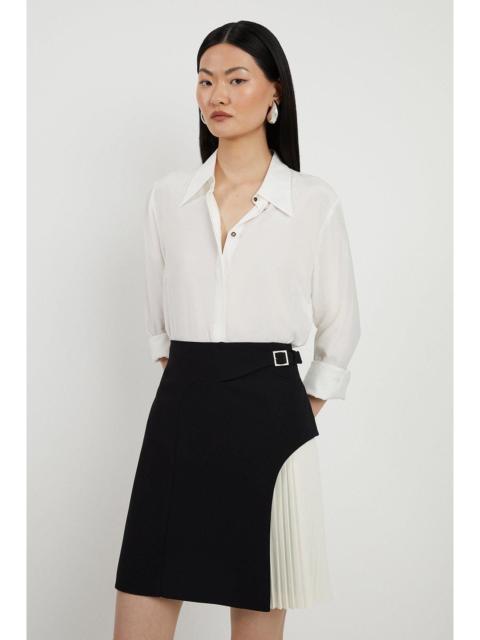 Tailored Buckle Detail Pleated Mini Skirt