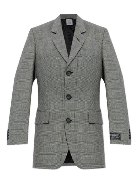 check-pattern three-button blazer