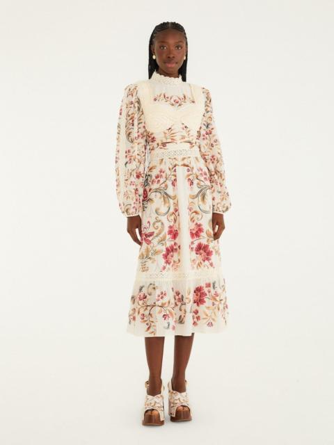 Cream Royal Garden Long Sleeve Crochet Midi Dress