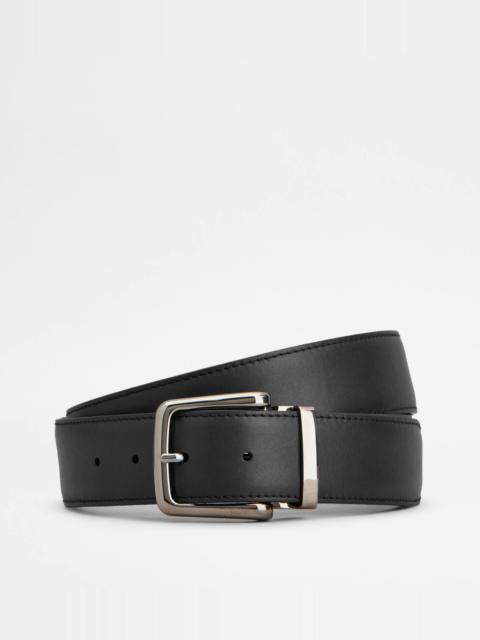 ADJUSTABLE AND REVERSIBLE BELT IN LEATHER - BLACK