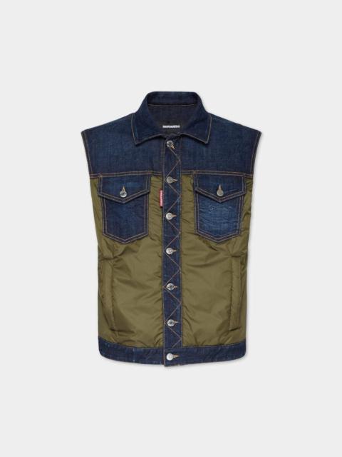 DARK URBAN WASH DENIM PUFFER VEST