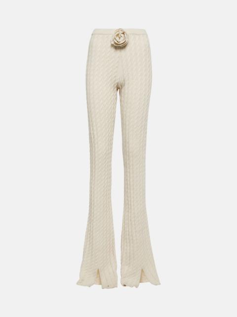 Floral-appliqué split-hem flared pants