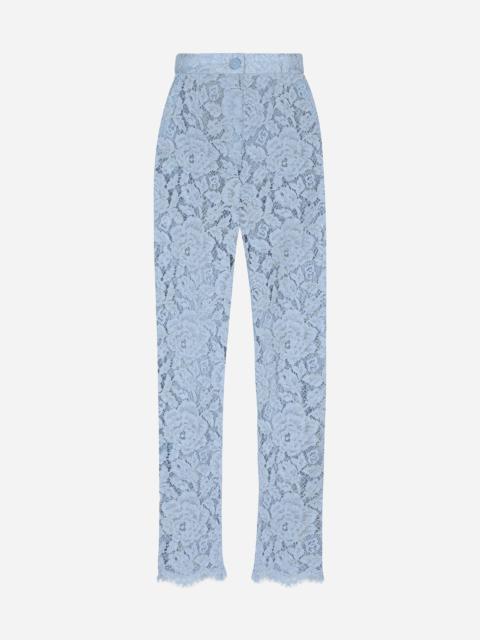 Tailored branded floral cordonetto lace pants with DG logo