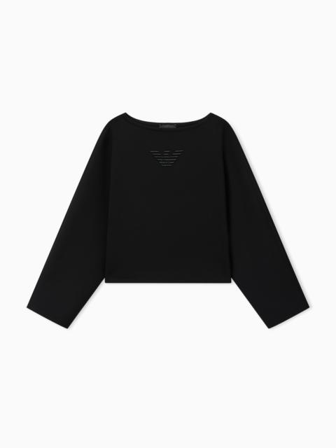 DOUBLE JERSEY CROPPED SWEATSHIRT WITH EAGLE EMBROIDERY