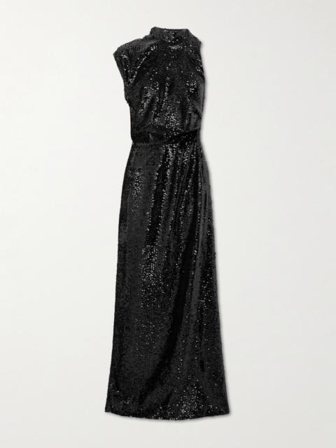 Conlan Draped Asymmetric Sequined Crepe Gown
