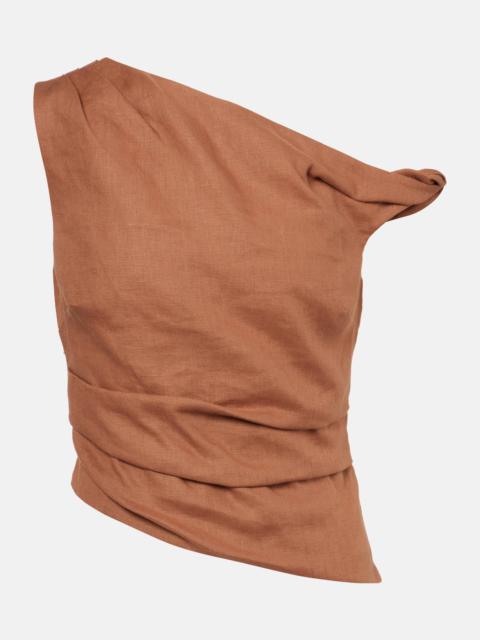 Asymmetric draped linen top